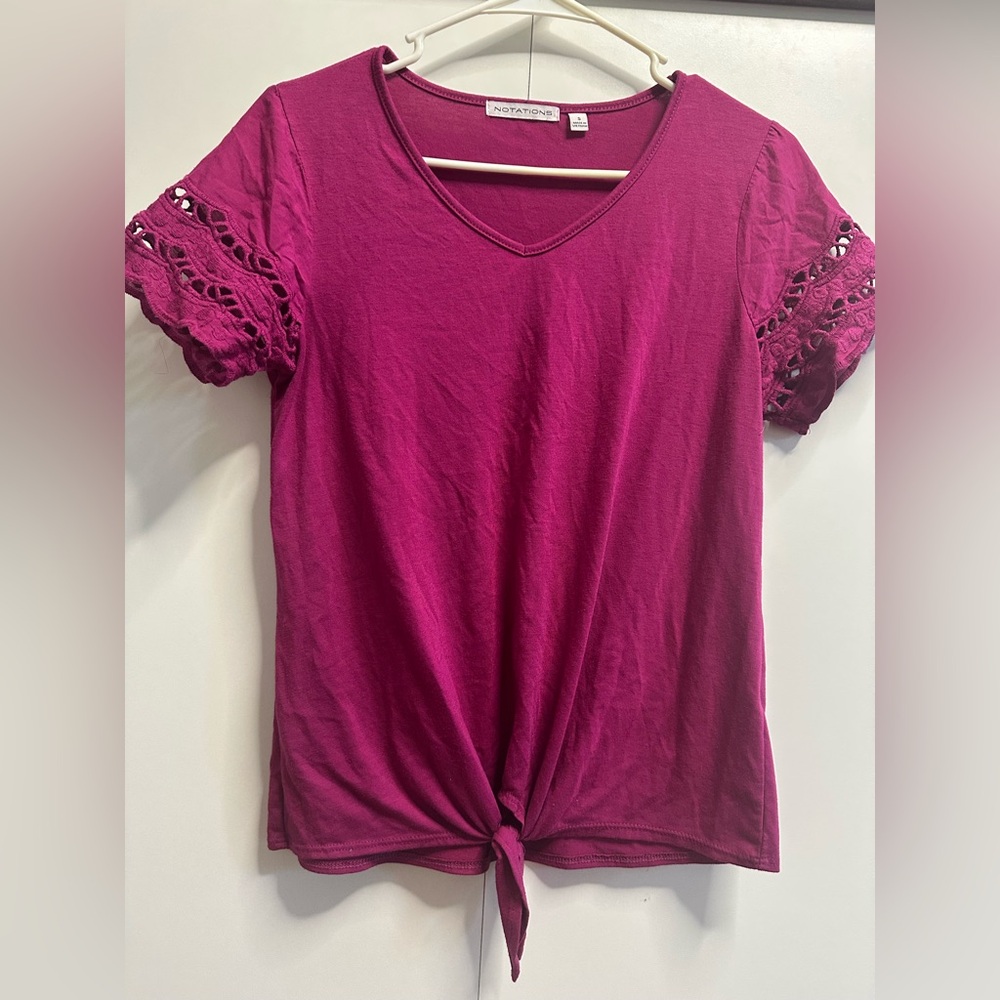 Notations Pink Tie Front Short Sleeve T-Shirt